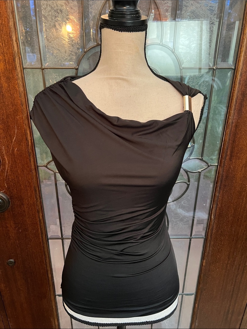 Asymmetric One-Shoulder Black Draped Women’s Top